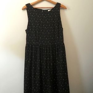 LOFT Black Polka-dot Casual Sleeveless Swing Dress